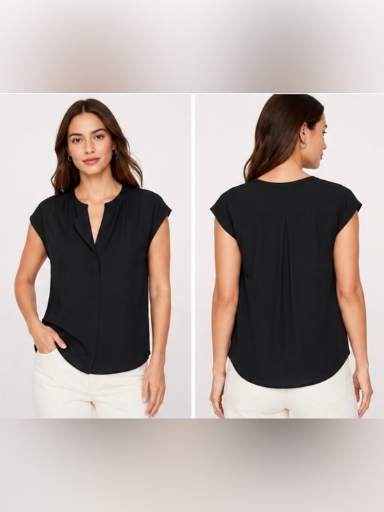 Banana Republic Tops - Banana Republic Blouse Sz M Tall Black Split Neck Top Cap Sleeve workwear summer